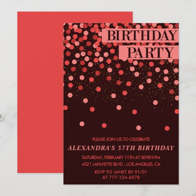Luxury Sparkle Glitter Confetti 37th birthday Invitation (Front/Back)