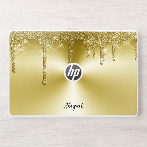 Luxury Sparkle Gold Dripping Glitter Personalized HP Laptop Skin