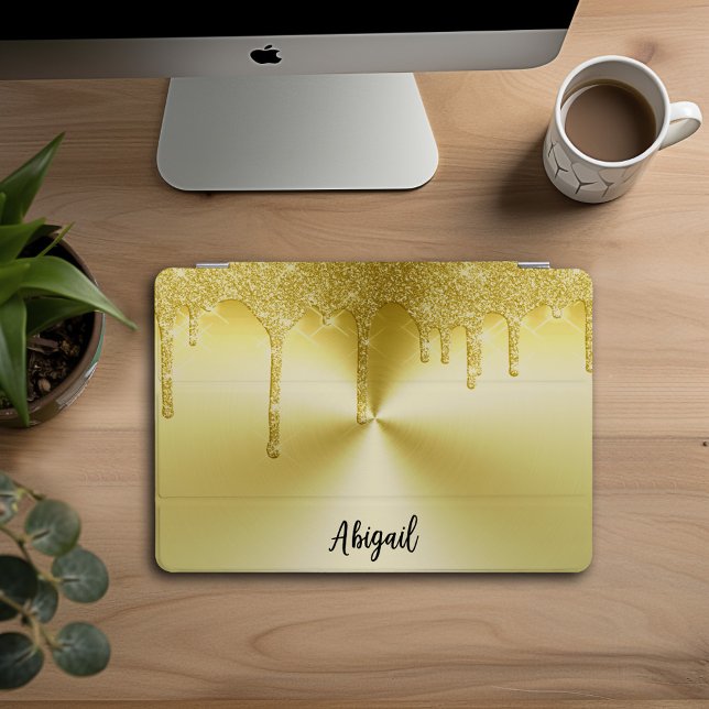 Luxury Sparkle Gold Dripping Glitter Personalized iPad Pro Cover (Creator Uploaded)