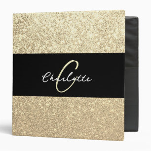 Luxury Sparkle Gold Glitter Name 3 Ring Binder