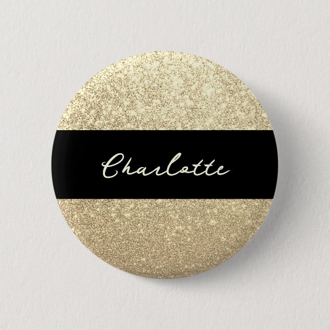 Luxury Sparkle Gold Glitter Name Button (Front)