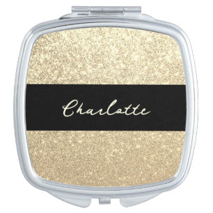 Luxury Sparkle Gold Glitter Name Compact Mirror