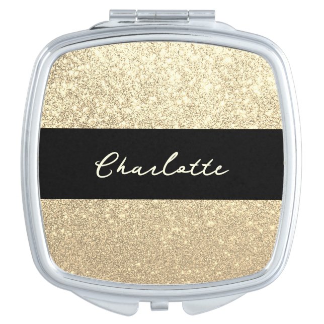 Luxury Sparkle Gold Glitter Name Compact Mirror (Front)