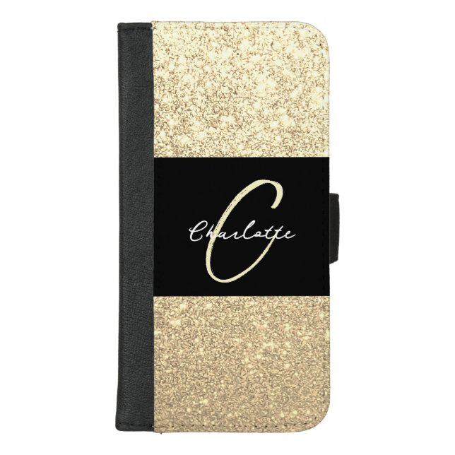 Luxury Sparkle Gold Glitter Name iPhone Wallet Case (Front)
