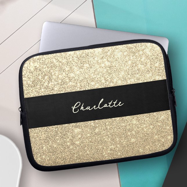 Luxury Sparkle Gold Glitter Name Laptop Sleeve (Creator Uploaded)