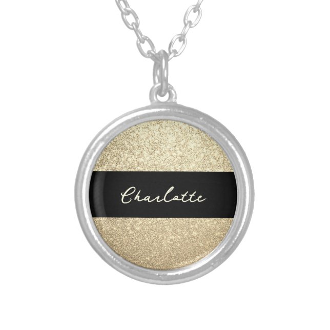 Luxury Sparkle Gold Glitter Name Silver Plated Necklace (Front)
