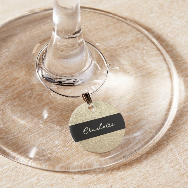 Luxury Sparkle Gold Glitter Name Wine Charm (In Situ)