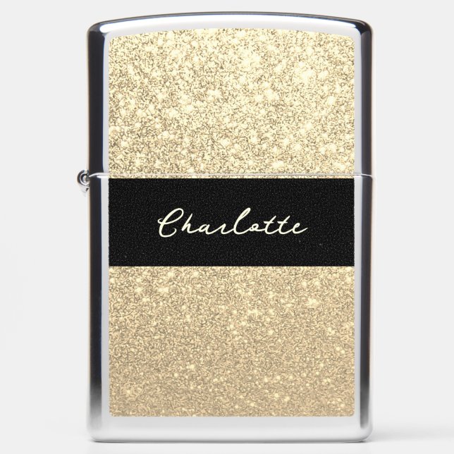 Luxury Sparkle Gold Glitter Name Zippo Lighter (Front)