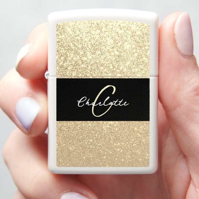 Luxury Sparkle Gold Glitter Name Zippo Lighter (In Hand)