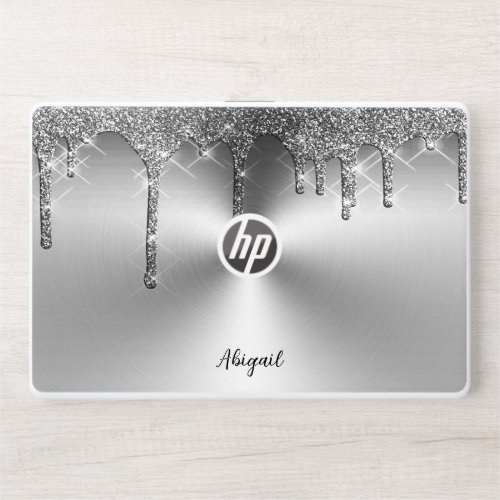 Luxury Sparkle Gray Dripping Glitter Personalized HP Laptop Skin
