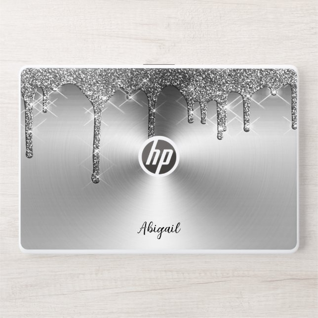 Luxury Sparkle Gray Dripping Glitter Personalized, HP Laptop Skin (Front)