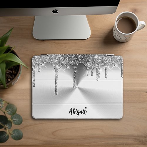 Luxury Sparkle Gray Dripping Glitter Personalized iPad Pro Cover