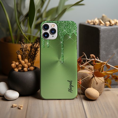 Luxury Sparkle Green Dripping Glitter Personalized iPhone 13 Pro Max Case