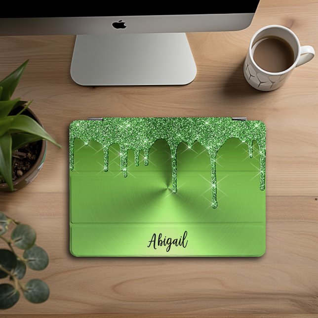 Luxury Sparkle Green Dripping Glitter Personalized iPad Pro Cover (Creator Uploaded)