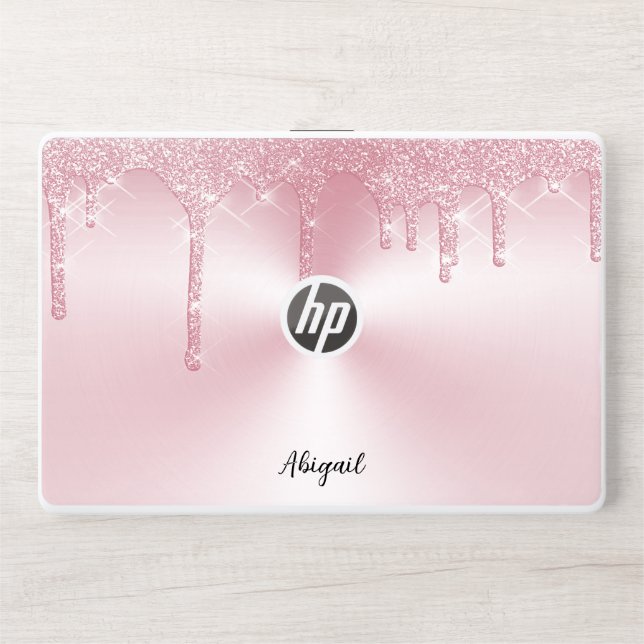 Luxury Sparkle Pink Dripping Glitter Personalized HP Laptop Skin (Front)
