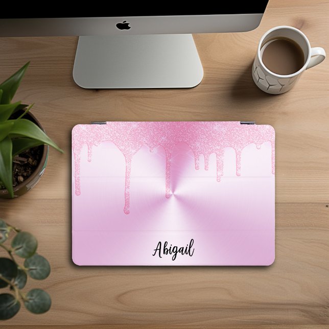 Luxury Sparkle Pink Dripping Glitter Personalized iPad Pro Cover (Creator Uploaded)