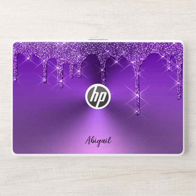 Luxury Sparkle Purple Dripping Glitter Personalize HP Laptop Skin (Front)