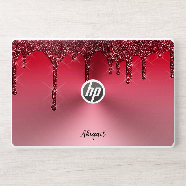 Luxury Sparkle Red Dripping Glitter Personalized, HP Laptop Skin (Front)
