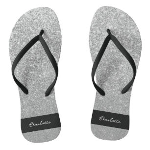 Luxury Sparkle Silver Glitter Name Flip Flops