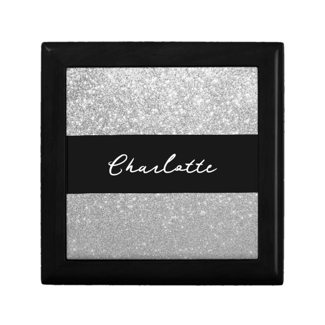 Luxury Sparkle Silver Glitter Name Gift Box (Front)