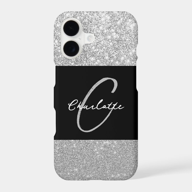 Luxury Sparkle Silver Glitter Name Iphone Case (Back)