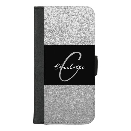Luxury Sparkle Silver Glitter Name iPhone 87 Plus Wallet Case