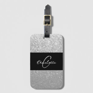 Luxury Sparkle Silver Glitter Name Luggage Tag