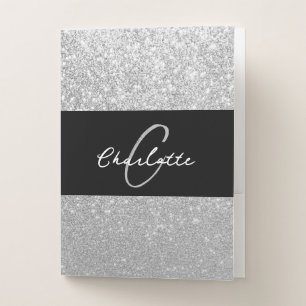 Luxury Sparkle Silver Glitter Name Pocket Folder