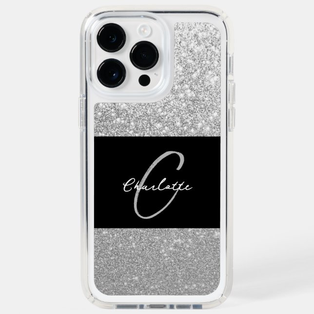 Luxury Sparkle Silver Glitter Name Speck iPhone Case (Front)