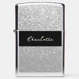 Luxury Sparkle Silver Glitter Name Zippo Lighter