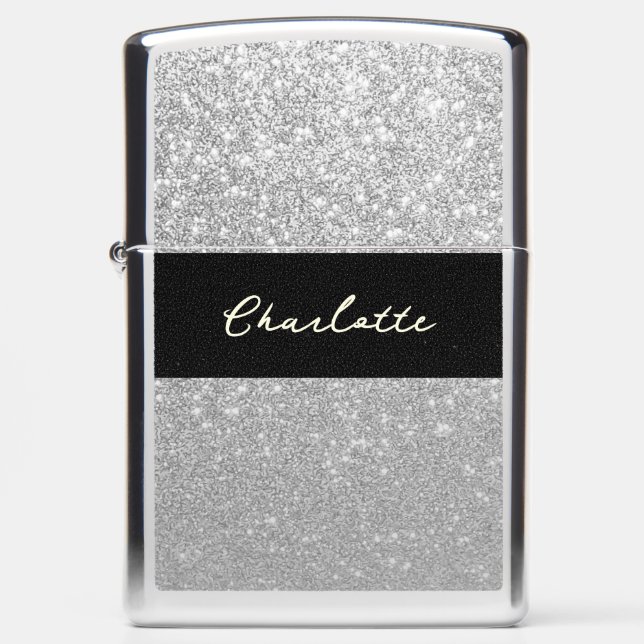 Luxury Sparkle Silver Glitter Name Zippo Lighter (Front)