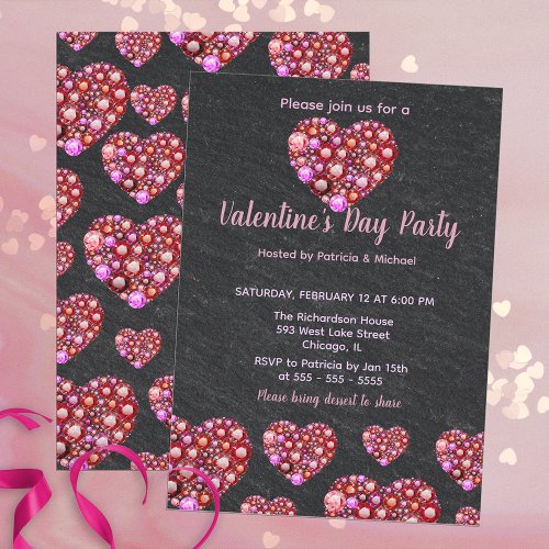 Luxury Sparkling Gemstone Hearts Valentines Day Invitation