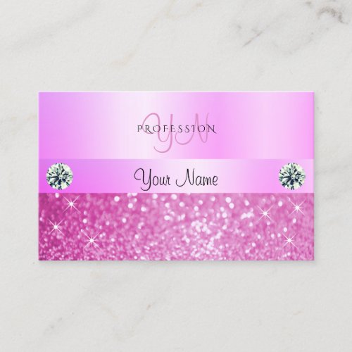 Luxury Sparkling Girly Pink Glitter with Monogram Business Card
