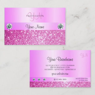 Luxury Sparkling Girly Pink Glitter with Monogram Business Card