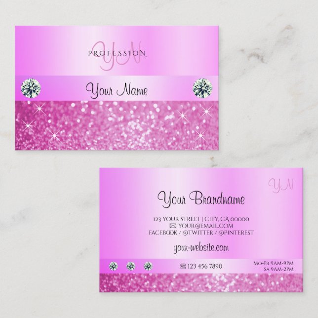 Luxury Sparkling Girly Pink Glitter with Monogram Business Card (Front/Back)