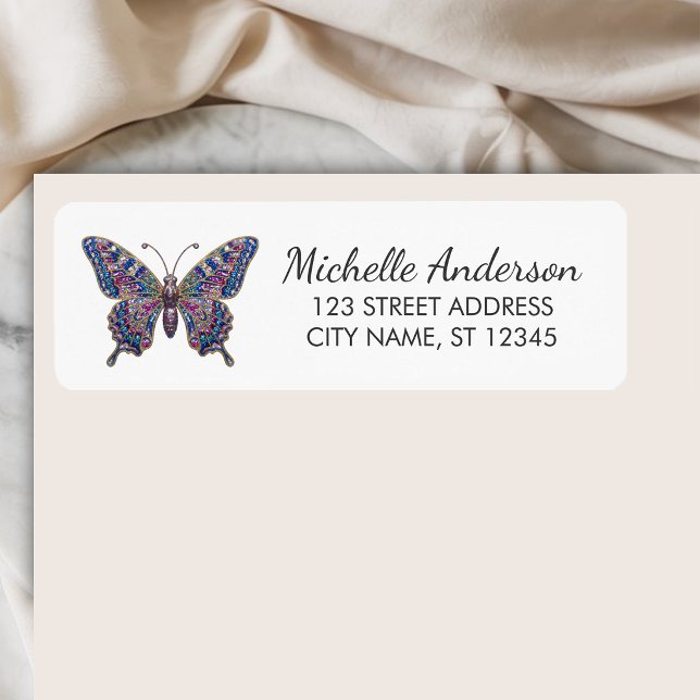 Luxury Sparkling Glitter Butterfly Return Address  Label (Creator Uploaded)