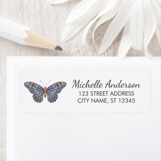 Luxury Sparkling Glitter Butterfly Return Address  Label (Insitu)