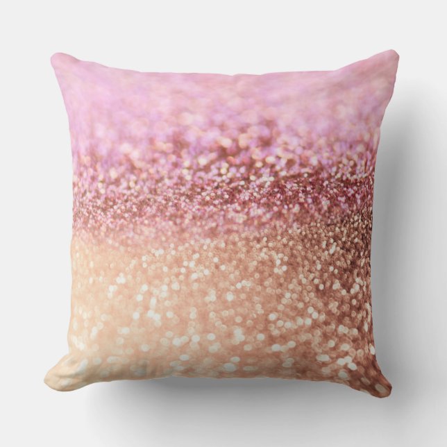 Luxury Sparkling Pink Ombre Glitter Gradient Throw Pillow (Front)
