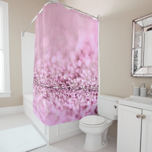 Luxury Sparkling Pink Rose Gold Glitter Shower Curtain (In Situ)