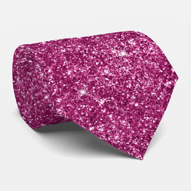 Luxury Sparkly Dark Magenta Glitter Neck Tie (Rolled)