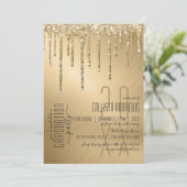 Luxury Sparkly Gold Glitter Drips Graduation Invitation (Standing Front)