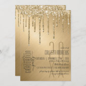Luxury Sparkly Gold Glitter Drips Graduation Invitation (Front/Back)