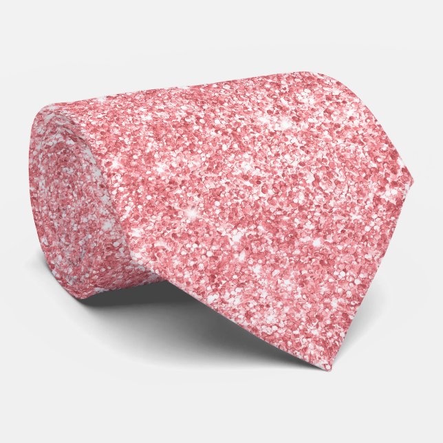 Luxury Sparkly Light Coral Glitter Neck Tie (Rolled)