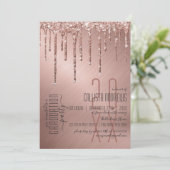 Luxury Sparkly Rose Gold Glitter Drips Graduation Invitation (Standing Front)