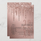 Luxury Sparkly Rose Gold Glitter Drips Graduation Invitation (Front/Back)