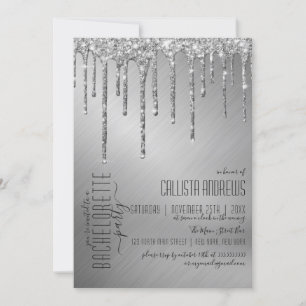 Luxury Sparkly Silver Glitter Drips Bachelorette Invitation