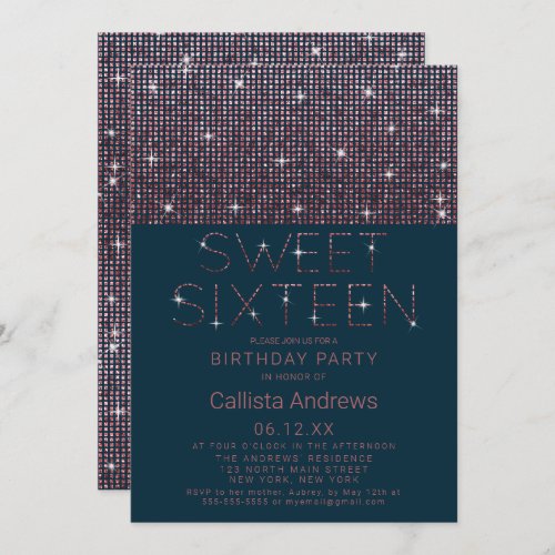 Luxury Sparkly Teal Pink Glitter Sequins Sweet 16 Invitation