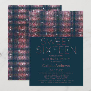 Luxury Sparkly Teal Pink Glitter Sequins Sweet 16 Invitation