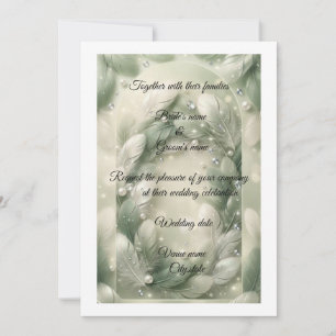 Luxury sphere green feather & Diamonds Wedding Invitation