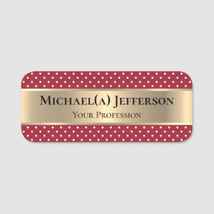 Luxury Spicy Red Polka Dotted Gold Name Tag
